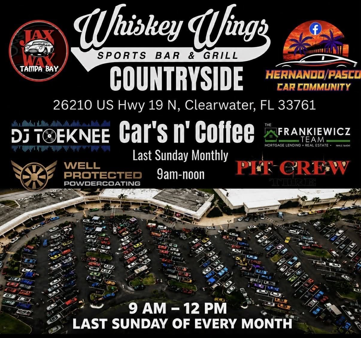 Flyer for Car's n' Coffee at Whiskey Wingz Countryside