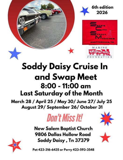 Flyer for Soddy Daisy Cruise In and Swap Meet