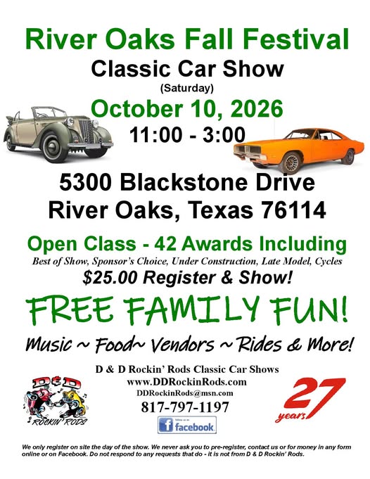 Flyer for River Oaks Fall Festival Classic Car Show