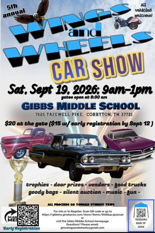 Flyer for 6th Annual Wing & Wheel Car Show