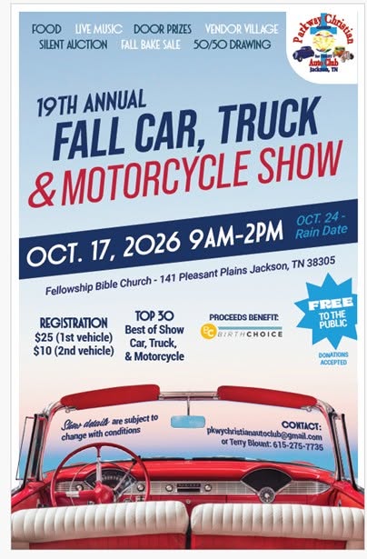 Flyer for 19th Annual Fall Car, Truck & Motorcycle Show