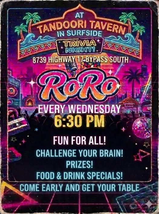 Flyer for Trivia Night at Tandoori Tavern in Surfside