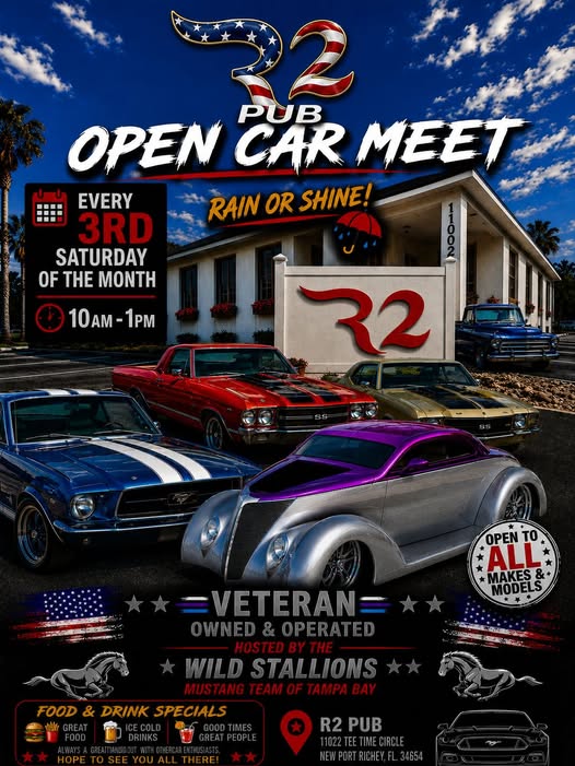 Flyer for R2 Pub Open Car Meet