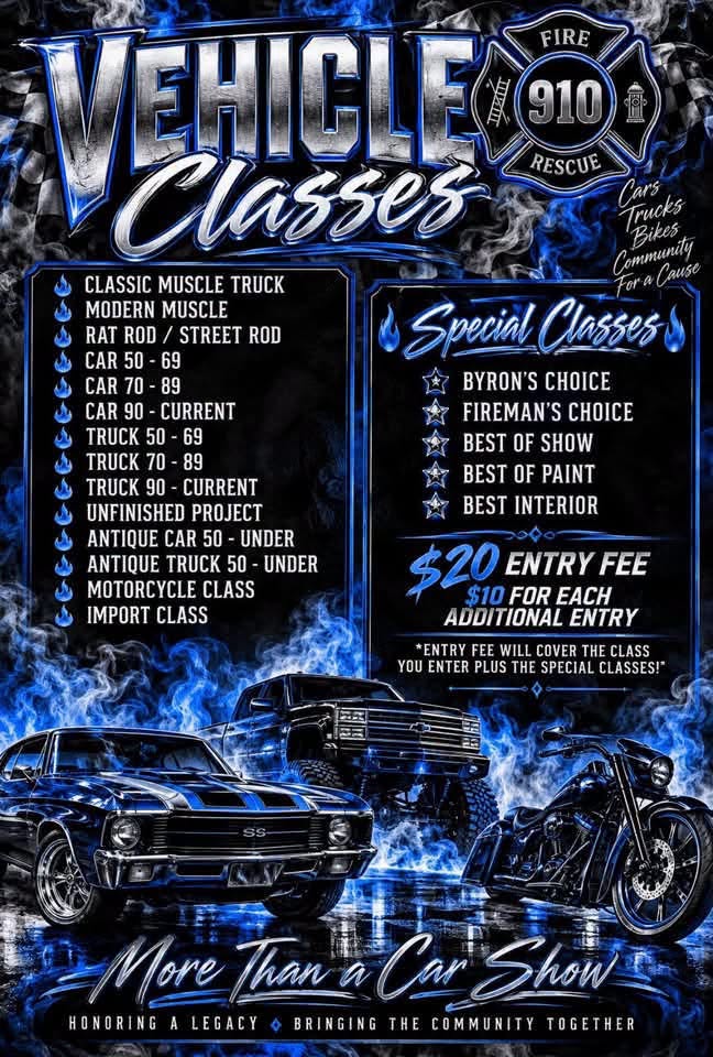 Flyer for Vehicle Classes - Fire 910 Rescue Car Show