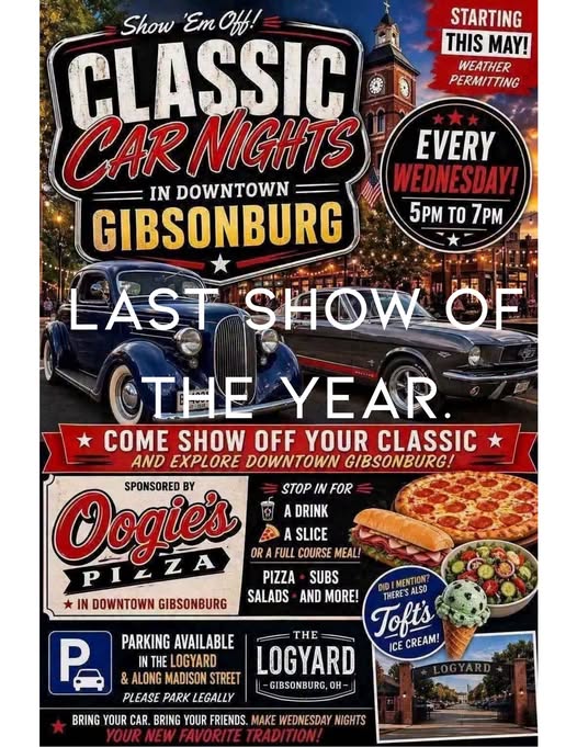Flyer for Classic Car Nights in Downtown Gibsonburg