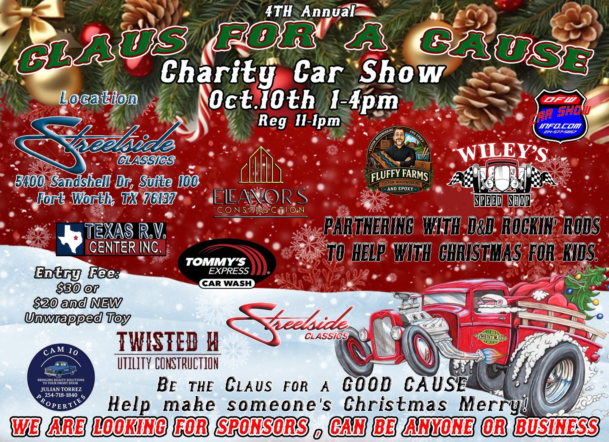 Flyer for 4th Annual Claus for a Cause Charity Car Show