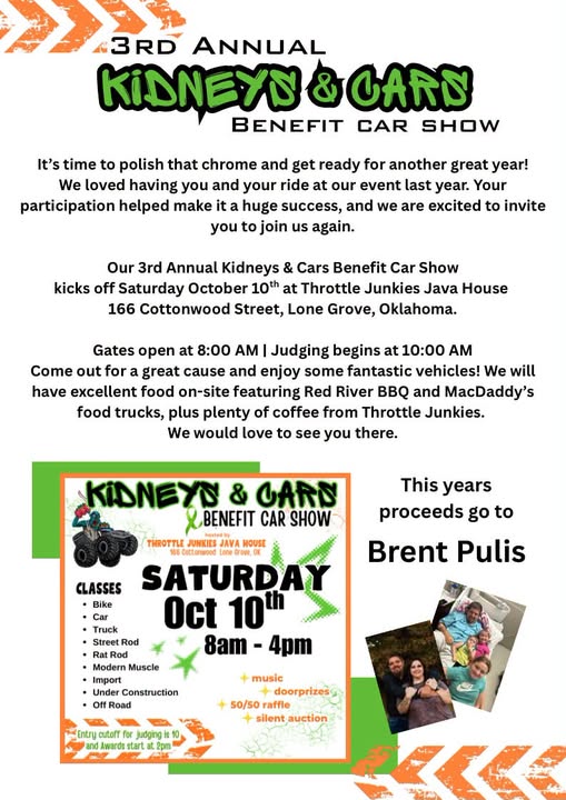 Flyer for 3rd Annual Kidneys & Carns Benefit Car Show