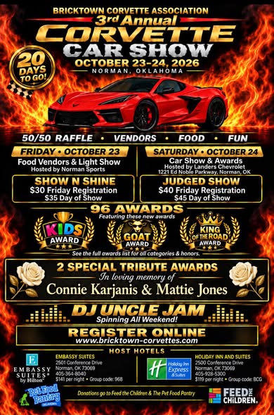 Flyer for Bricktown Corvette Association 3rd Annual Corvette Car Show