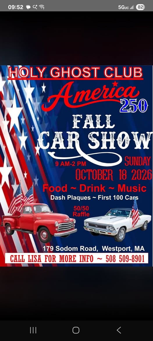 Flyer for Holy Ghost Club America 250 Fall Car Show