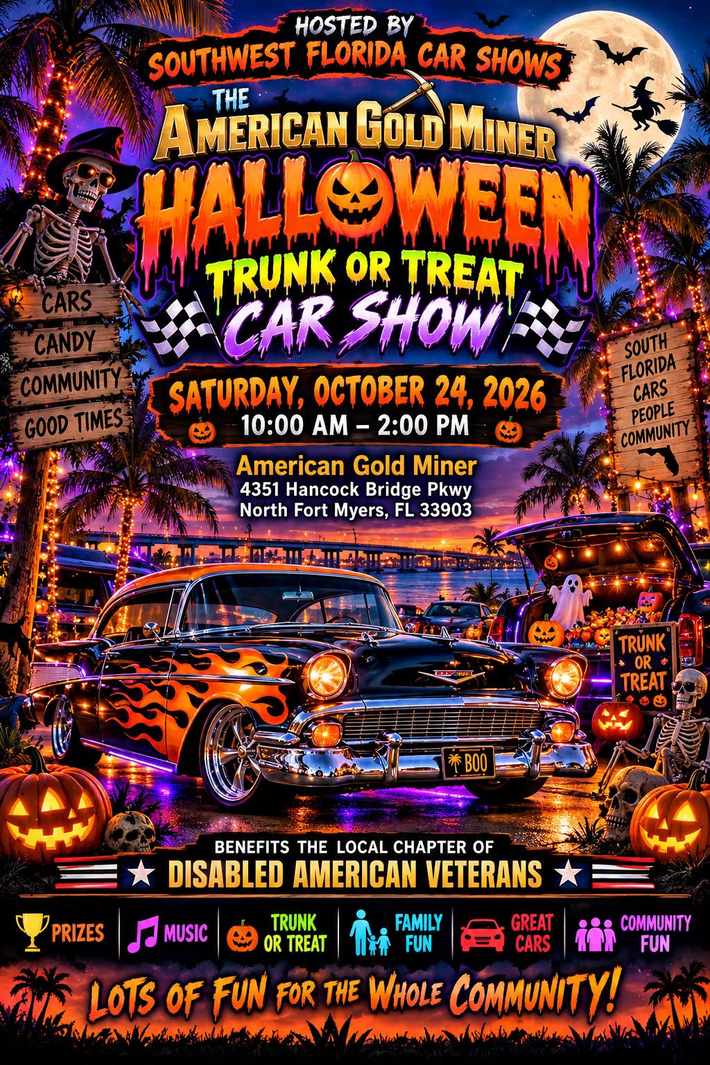 Flyer for The American Gold Miner Halloween Trunk or Treat Car Show