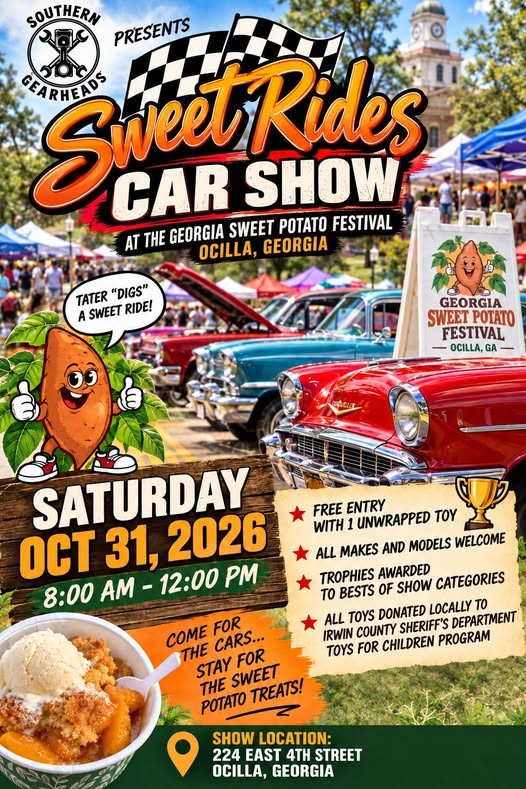 Flyer for Sweet Rides Car Show at the Georgia Sweet Potato Festival