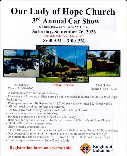 Flyer for Our Lady of Hope Church 3rd Annual Car Show