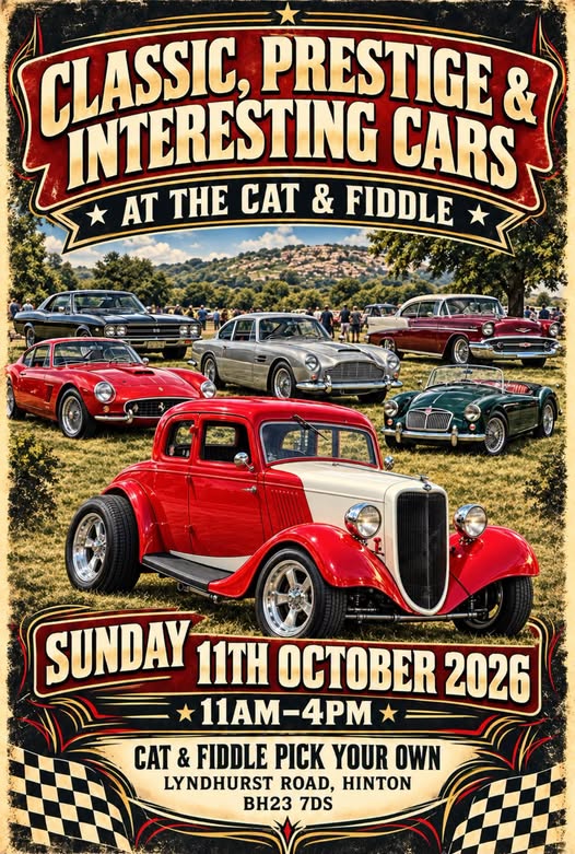 Flyer for Classic, Prestige & Interesting Cars at The Cat & Fiddle