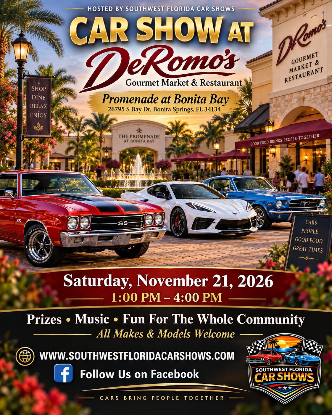 Flyer for Car Show at DeRomo's Gourmet Market & Restaurant