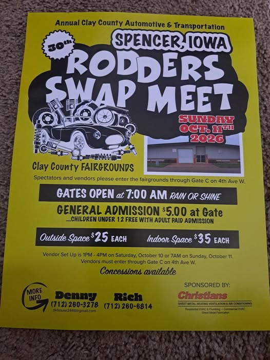 Flyer for Annual Clay County Automotive & Transportation Rodders Swap Meet