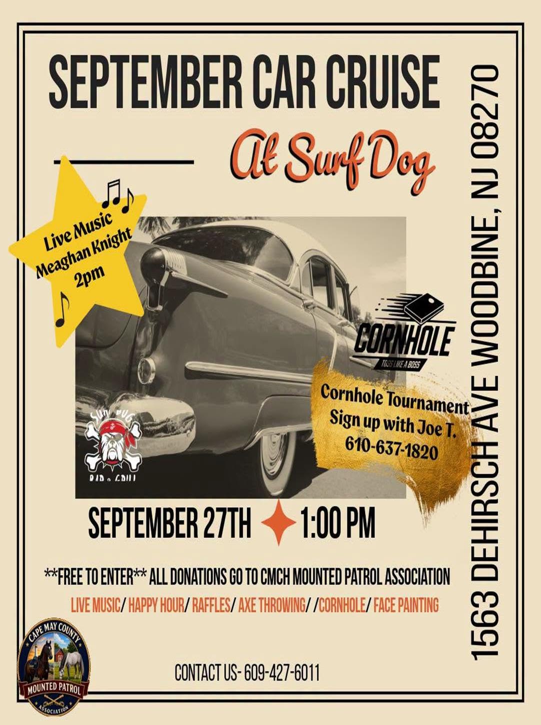Flyer for September Car Cruise at Surf Dog