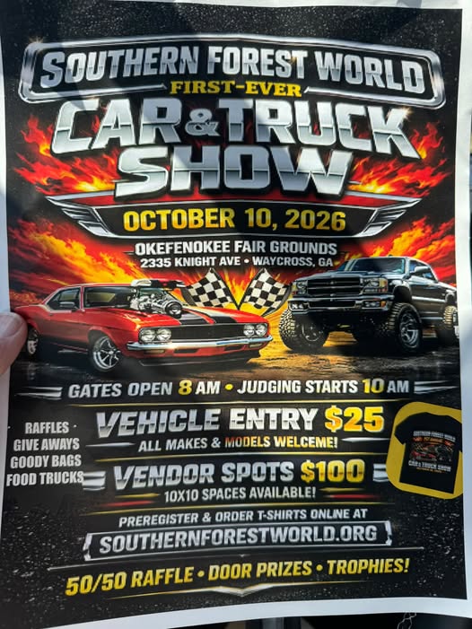 Flyer for Southern Forest World First-Ever Car & Truck Show