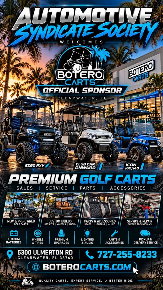 Flyer for Automotive Syndicate Society Welcomes Botero Carts