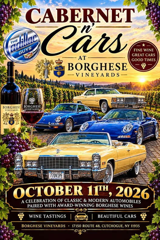 Flyer for Cabernet 'n' Cars at Borghese Vineyards
