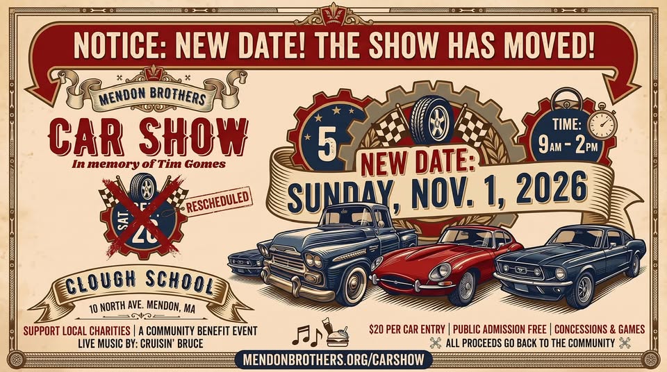Flyer for Mendon Brothers Car Show in memory of Tim Gomes