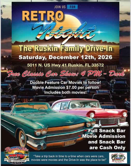 Flyer for Retro Night at The Ruskin Family Drive-In