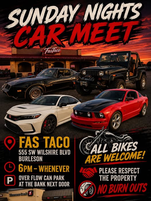 Flyer for Sunday Nights Car Meet