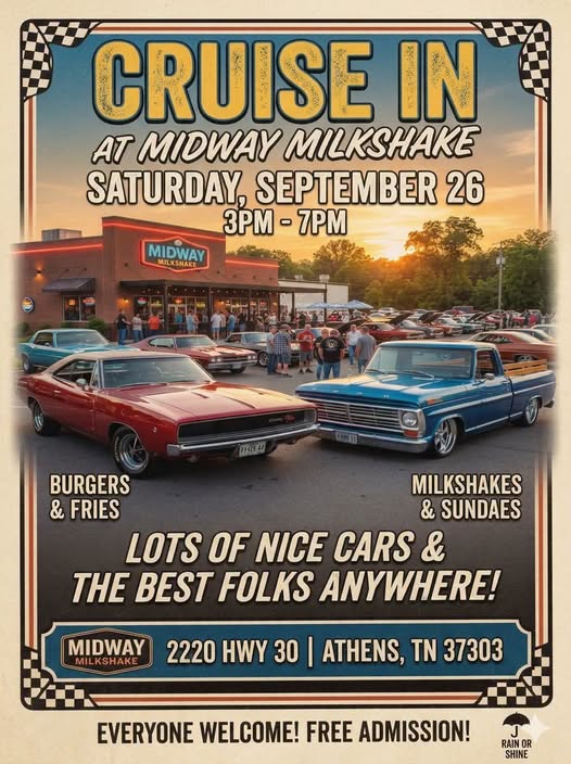 Flyer for Cruise In at Midway Milkshake
