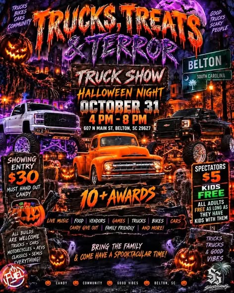 Flyer for Trucks Treats Terror Truck Show Halloween Night