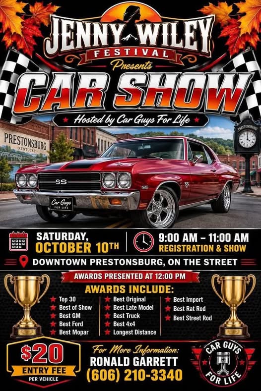 Flyer for Jenny Wiley Festival Presents Car Show