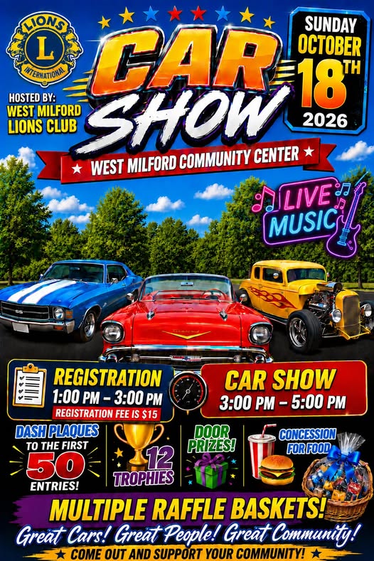 Flyer for West Milford Lions Club Car Show