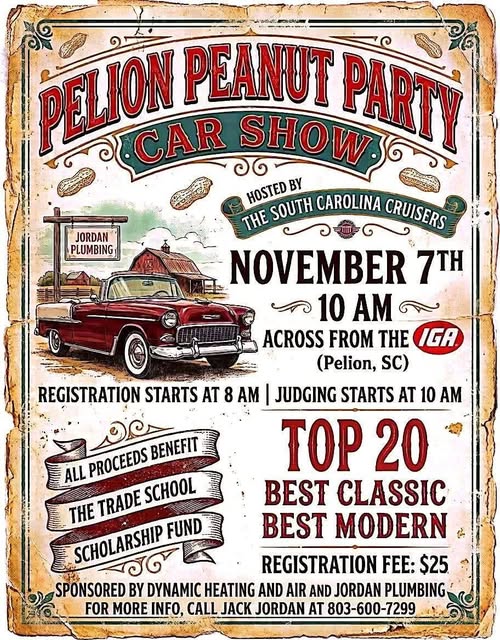 Flyer for Pelion Peanut Party Car Show