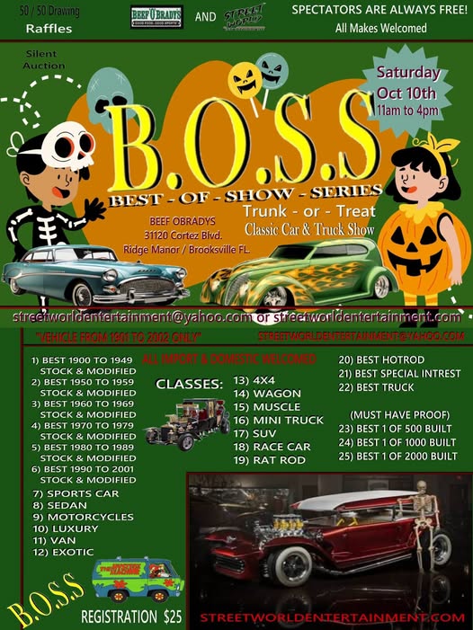 Flyer for B.O.S.S. Best of Show Series - Trunk or Treat Classic Car & Truck Show
