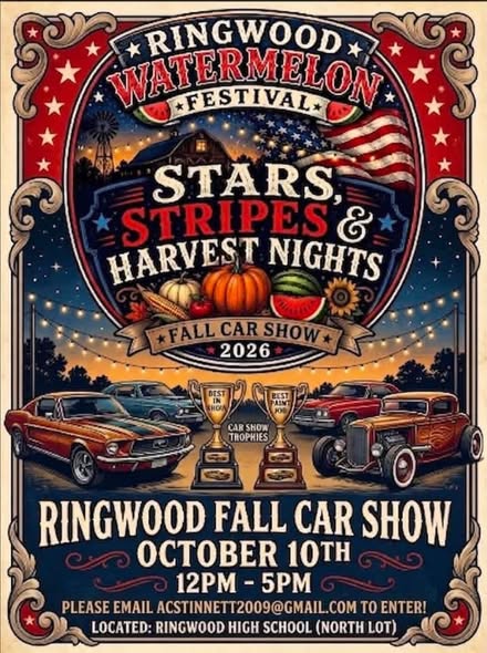 Flyer for Ringwood Watermelon Festival - Stars, Stripes & Harvest Nights Fall Car Show