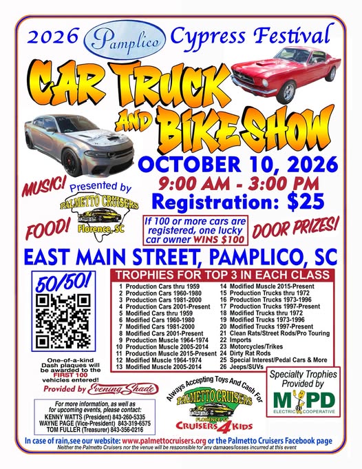 Flyer for 2026 Samplico Cypress Festival Car Truck and Bike Show