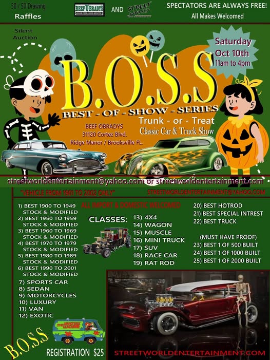 Flyer for B.O.S.S. Best of Show Series - Trunk or Treat Classic Car & Truck Show