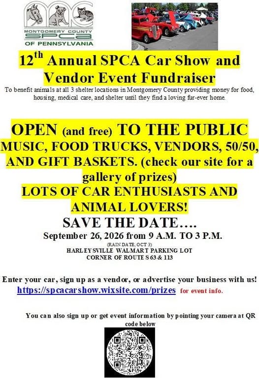 Flyer for 12th Annual SPCA Car Show and Vendor Event Fundraiser