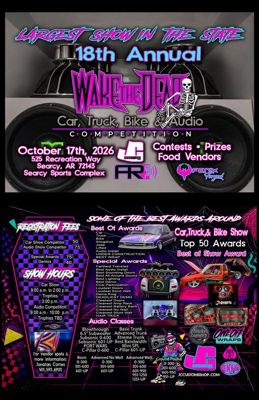 Flyer for 18th Annual Wake the Dead Car, Truck, Bike & Audio Competition