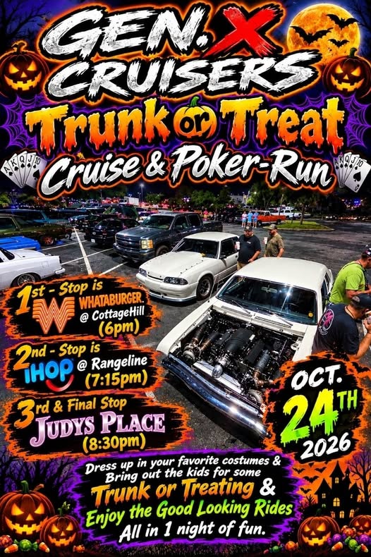 Flyer for Gen X Cruisers Trunk or Treat Cruise & Poker-Run