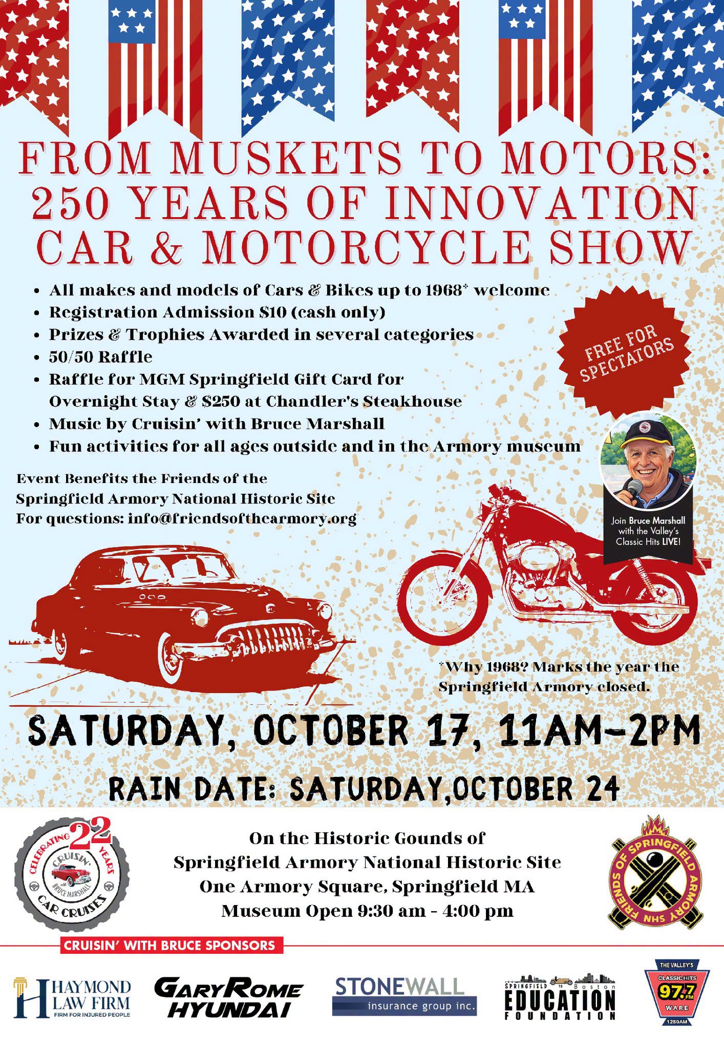 Flyer for From Muskets to Motors: 250 Years of Innovation Car & Motorcycle Show