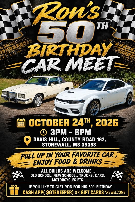 Flyer for Ron's 50th Birthday Car Meet