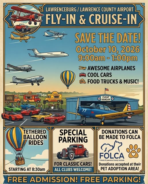 Flyer for Lawrenceburg / Lawrence County Airport Fly-In & Cruise-In