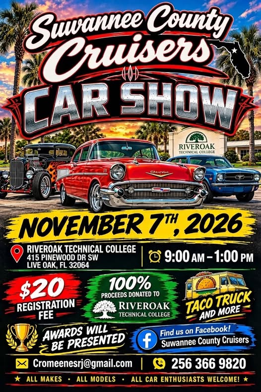Flyer for Suwannee County Cruisers Car Show