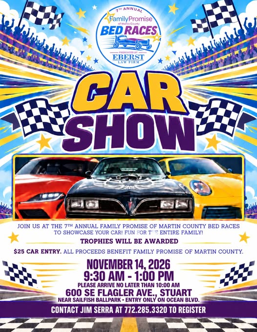 Flyer for 7th Annual Family Promise of Martin County Bed Races Car Show