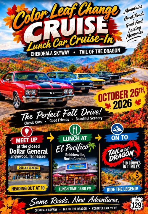 Flyer for Color Leaf Change Cruise Lunch Car Cruise-In