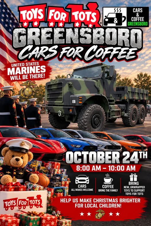 Flyer for Toys for Tots Greensboro Cars for Coffee
