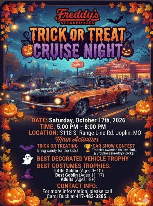 Flyer for Freddy's Trick or Treat Cruise Night