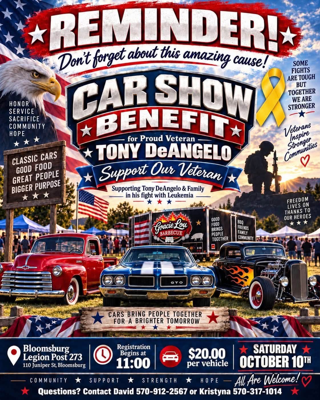 Flyer for Car Show Benefit for Proud Veteran Tony DeAngelo