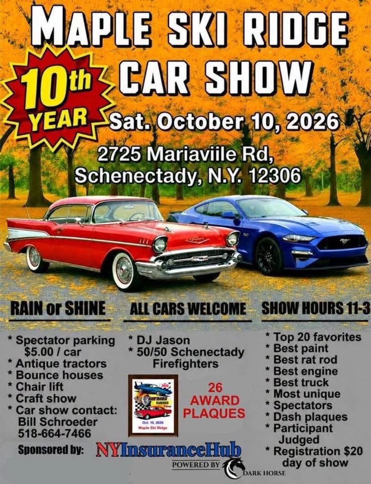 Flyer for Maple Ski Ridge 10th Year Car Show