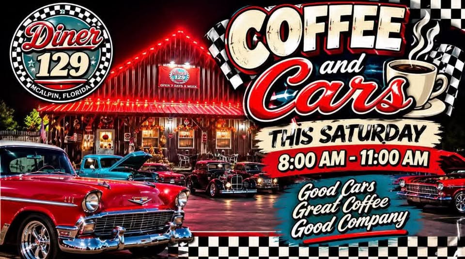 Flyer for Coffee and Cars at Diner 129