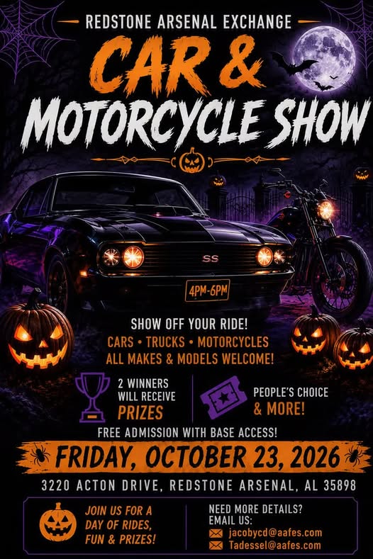 Flyer for Redstone Arsenal Exchange Car & Motorcycle Show